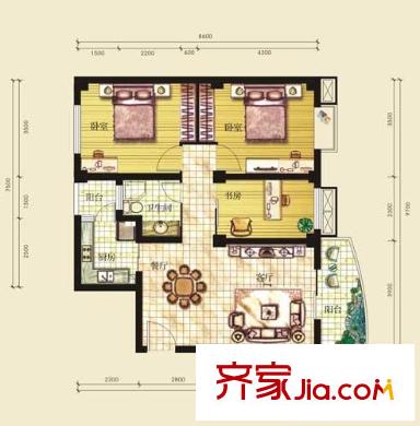 白金公館戶型圖一期E1戶型 3室2廳1衛(wèi)