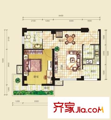 白金公館戶型圖一期C2戶型 1室1廳1衛(wèi)