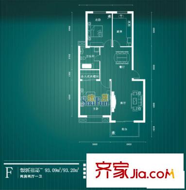 東方萊茵戶型圖F戶型 2室2廳