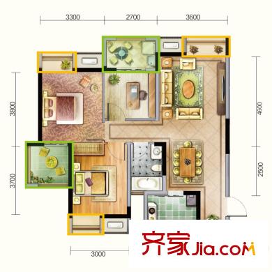 新城春天里戶型圖11號(hào)樓C戶型 3室2廳1衛(wèi)1廚