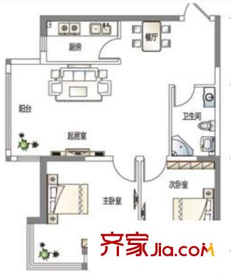武昌城市公園戶型圖二室二廳 戶型圖 2室2廳