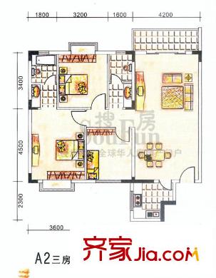 御景名苑戶型圖A2 3室2廳2衛(wèi)1廚