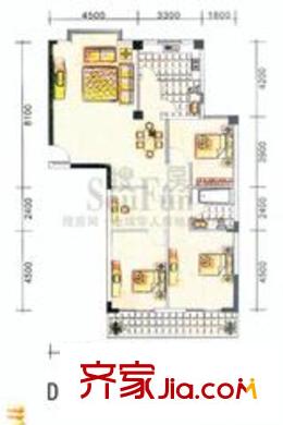 御景名苑戶型圖D 4室2廳2衛(wèi)1廚