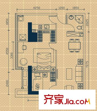 武漢城市廣場戶型圖C1戶型 2室2廳1衛(wèi)1廚