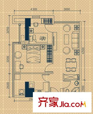 武漢城市廣場戶型圖C2戶型 2室2廳1衛(wèi)1廚