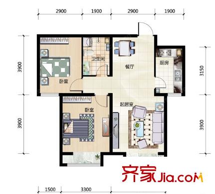 新地盛世東方戶型圖二室二廳 戶型圖 2室2廳