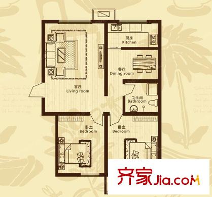 新地盛世東方戶型圖二室二廳 戶型圖 2室2廳