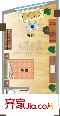 江畔新城 1室 戶型圖