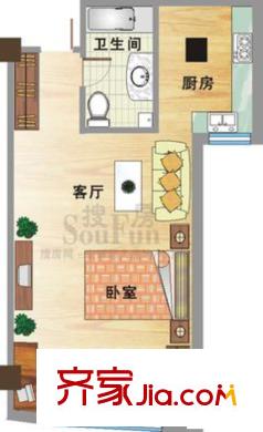 江畔新城 1室 戶型圖