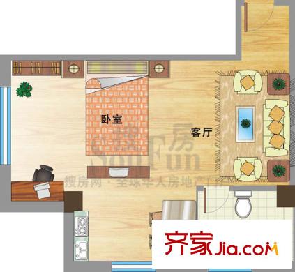 江畔新城 1室 戶型圖