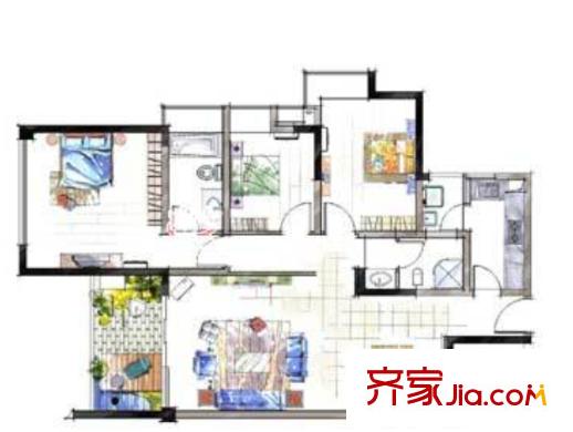 長江日報(bào)宿舍戶型圖3室2廳 戶型圖 3室2廳2衛(wèi)1廚
