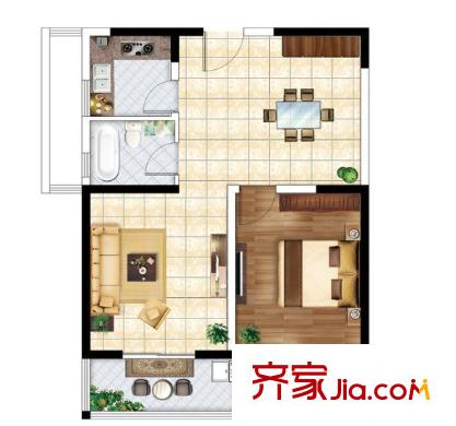 東龍世紀(jì)花園二期戶型圖1室2廳 1室2廳