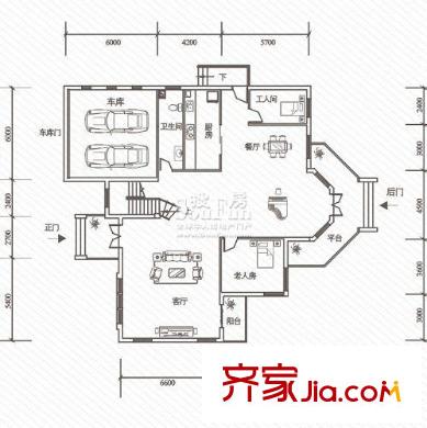 未來海岸戶型圖一期V11一層 5室4廳3衛(wèi)2廚