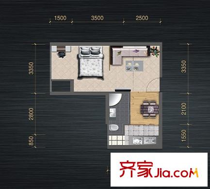 金陽新城戶型圖二期縱橫道C號樓1單元C-4戶型 1室2廳1衛(wèi)
