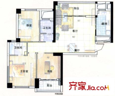 萬景國際戶型圖二期1、4棟1單元2F 3室2廳2衛(wèi)