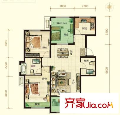 萬(wàn)科城戶型圖二室二廳 戶型圖 2室2廳