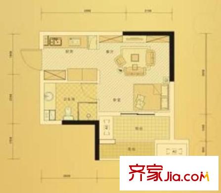 萬(wàn)科城戶型圖一期C戶型 1室1廳1衛(wèi)1廚