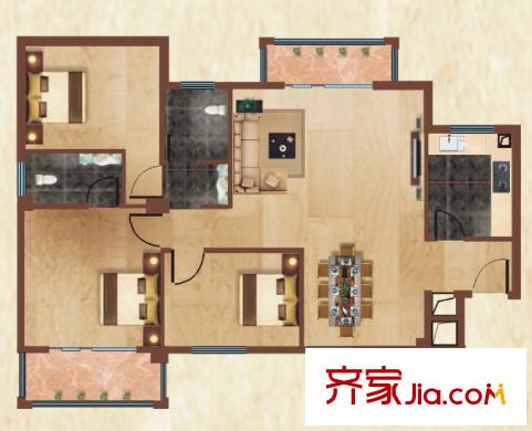 維納陽光C戶型3室2廳2衛(wèi)116.07平 