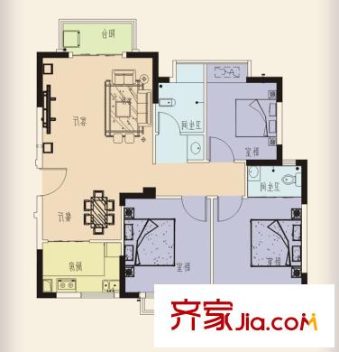 維納陽(yáng)光Q戶型 3室2廳2衛(wèi)1廚