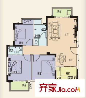 維納陽光P戶型 3室2廳2衛(wèi)1廚