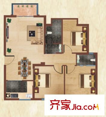 維納陽光D戶型3室2廳2衛(wèi)98.36平 