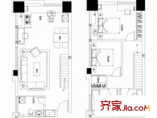 南國大武漢SOHO戶型圖2室2廳 戶型圖 2室2廳2衛(wèi)1廚