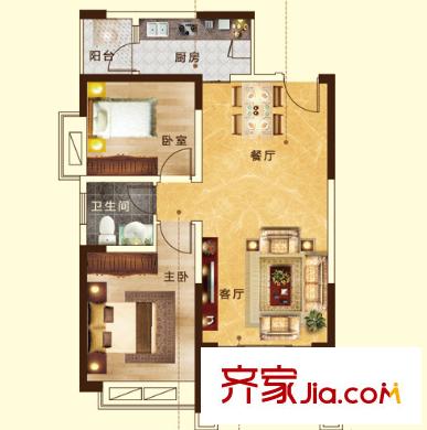 鸚鵡花園戶型圖二室二廳  戶型圖 2室2廳