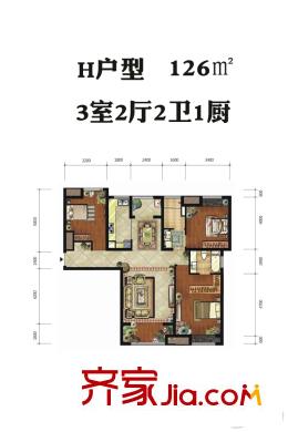 綠地中央廣場(chǎng)12號(hào)樓H戶(hù)型 3室2廳2衛(wèi)1廚