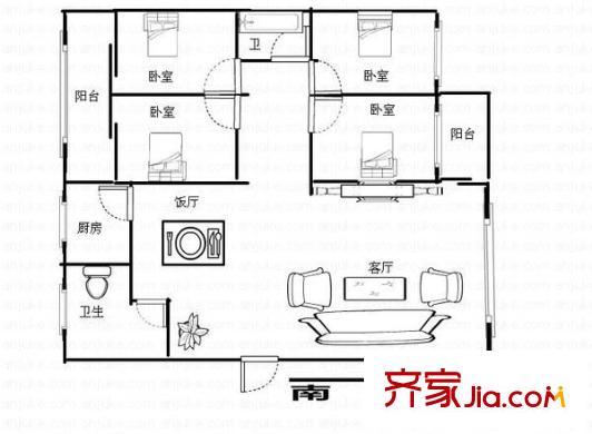 省財專宿舍 3室 戶型圖
