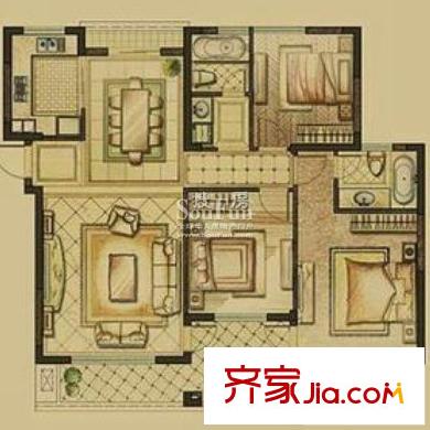 靜安上城戶型圖3室2廳 戶型圖 3室2廳2衛(wèi)