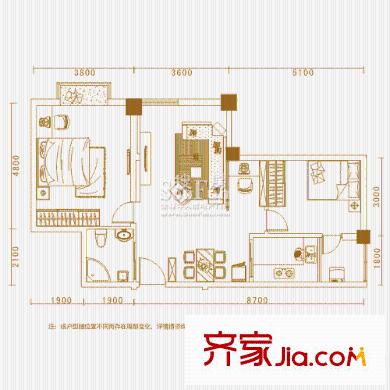 金色港灣四期戶型圖221 二期 2室2廳1衛(wèi)1廚