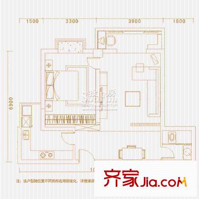金色港灣四期戶型圖122 二期 1室2廳2衛(wèi)1廚