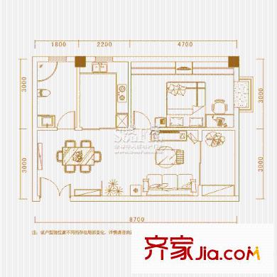 金色港灣四期戶型圖111 二期 1室1廳1衛(wèi)1廚
