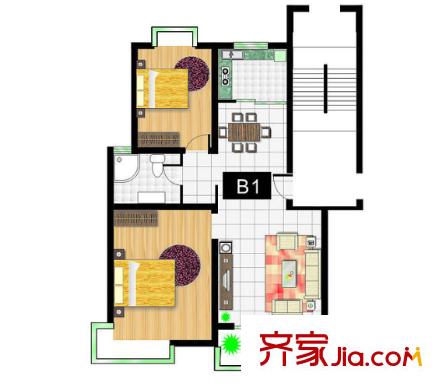 江南公寓南區(qū)戶型圖2室2廳 戶型圖 2室2廳1衛(wèi)1廚