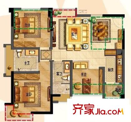 津津花園戶型圖3室2廳 戶型圖 3室2廳