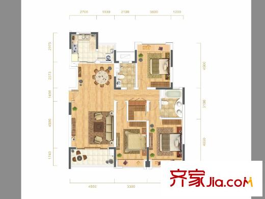 武漢天地御江平方米城戶型圖B13地塊B4戶型 3室2廳2衛(wèi)1廚