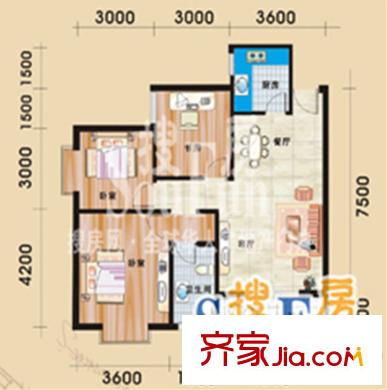 東立國際戶型圖一期1棟A2戶型 2室2廳1衛(wèi)1廚