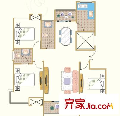 袁家墩小區(qū)戶型圖3室2廳 戶型圖 3室2廳2衛(wèi)1廚