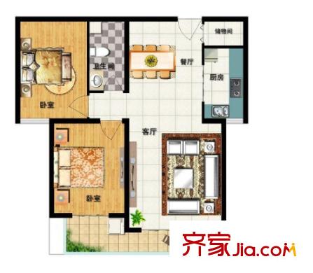 袁家墩小區(qū)戶型圖2室2廳 戶型圖 2室2廳1衛(wèi)1廚