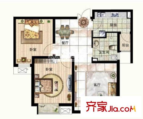 袁家墩小區(qū)戶型圖2室2廳 戶型圖 2室2廳1衛(wèi)1廚