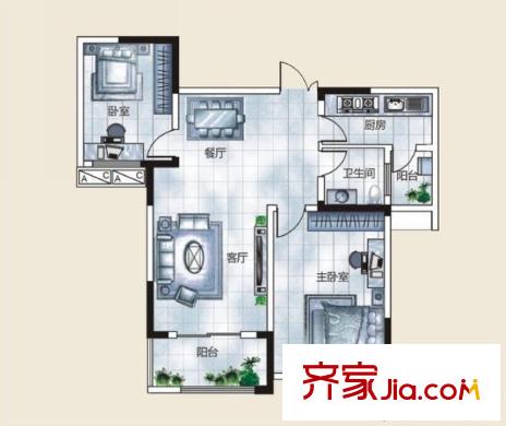 秦水名邸 2室 戶型圖