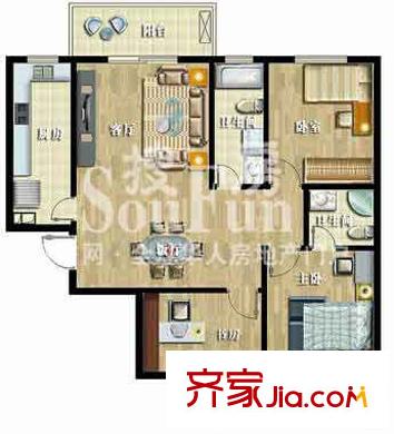 匯東匯豐家園戶型圖2室2廳1衛(wèi)1廚