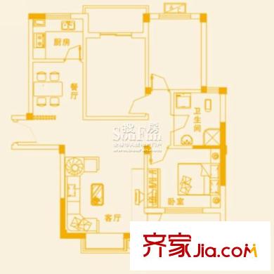 陽(yáng)邏城市廣場(chǎng)戶(hù)型圖2#樓B2戶(hù)型 3室2廳1衛(wèi)1廚