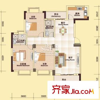 友誼國際戶型圖3室2廳 戶型圖 3室2廳2衛(wèi)