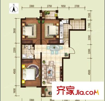 金茂小區(qū)戶型圖3室2廳 戶型圖 3室2廳1衛(wèi)1廚