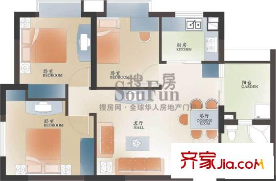 新華西美林公館戶型圖C1 3室