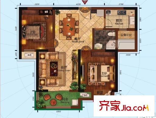 觀瀾外校城1、2、3號樓A2戶型 2室2廳1衛(wèi)1廚