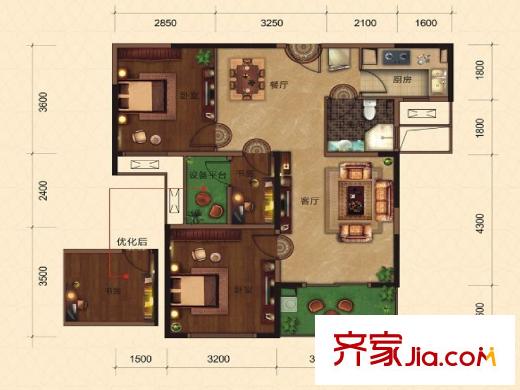 觀瀾外校城4號樓C戶型 3室2廳1衛(wèi)1廚