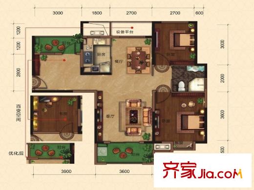 觀瀾外校城4號樓B戶型 3室2廳1衛(wèi)1廚