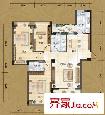 興華嘉天下戶(hù)型圖二期1號(hào)樓標(biāo)準(zhǔn)層D1戶(hù)型 3室2廳2衛(wèi)